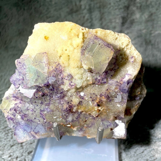 Green fluorite- blue fluorite- sugar calcite WITH SPHALERITE 4”x4”
