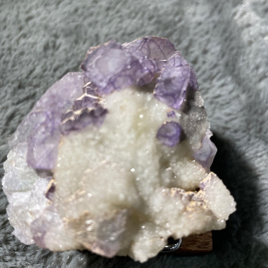 Crystal- sugar calcite- purple fluorite