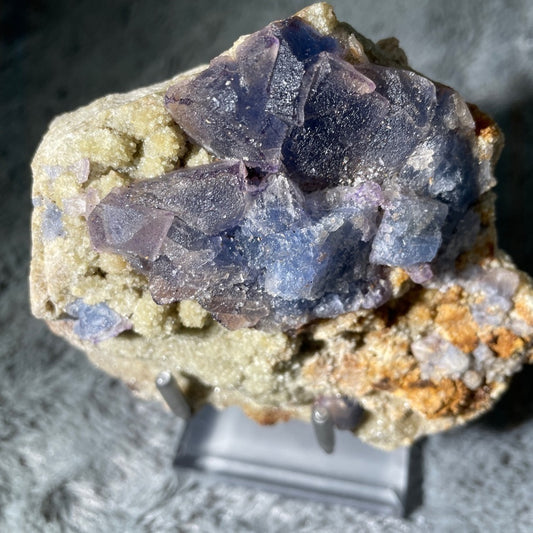 Crystal cluster- sphalerite- blue and purple fluorite