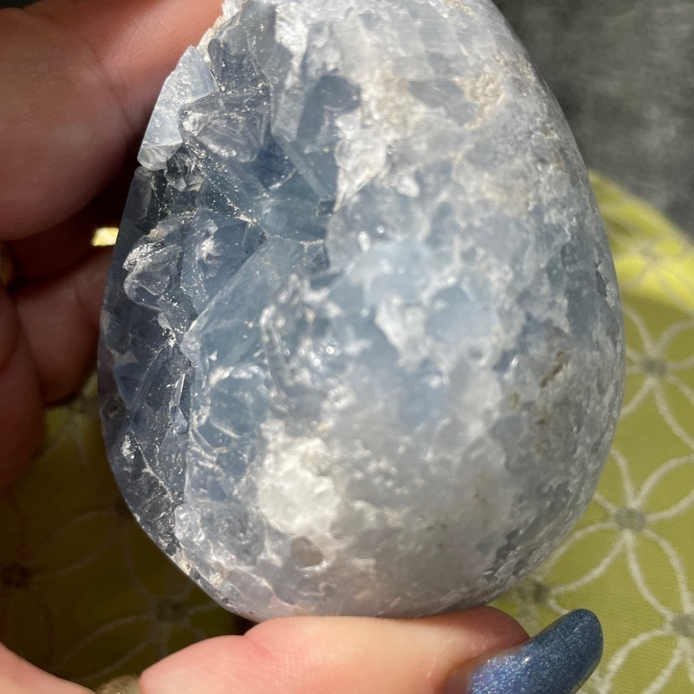 Raw crystal cluster - Blue Celestite “egg” shape- perfect Easter gift 4”tall 3”
