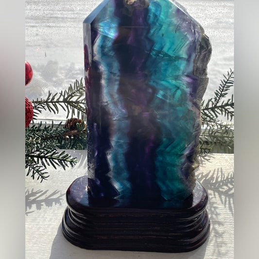 Natural Flourite slab with custom stand!! 1.6KGs 1” thick STATEMENT PIECE