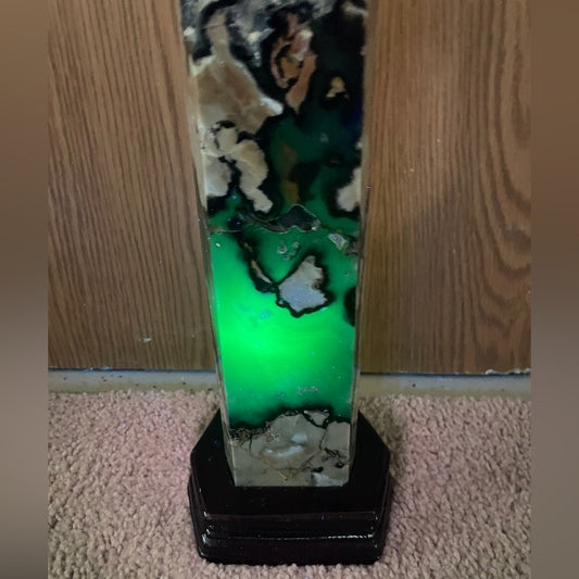 HUGE 22” volcano agate tower with raw druzy over 7 KGs UV, 4” wide, 3” thick