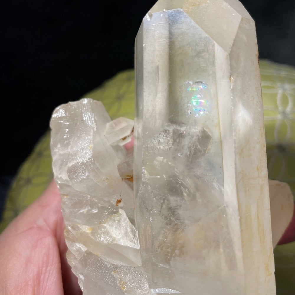 Crystal quartz cluster- rainbow- natural- clear quartz- yellow quartz 3 points-