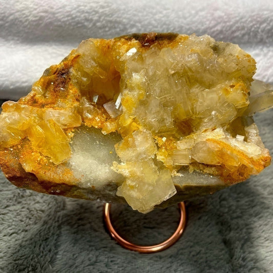 Crystal- mineral-CLUSTER- YELLOW BARITE W/FLUORITE - druzy 6”x4” grounding earth
