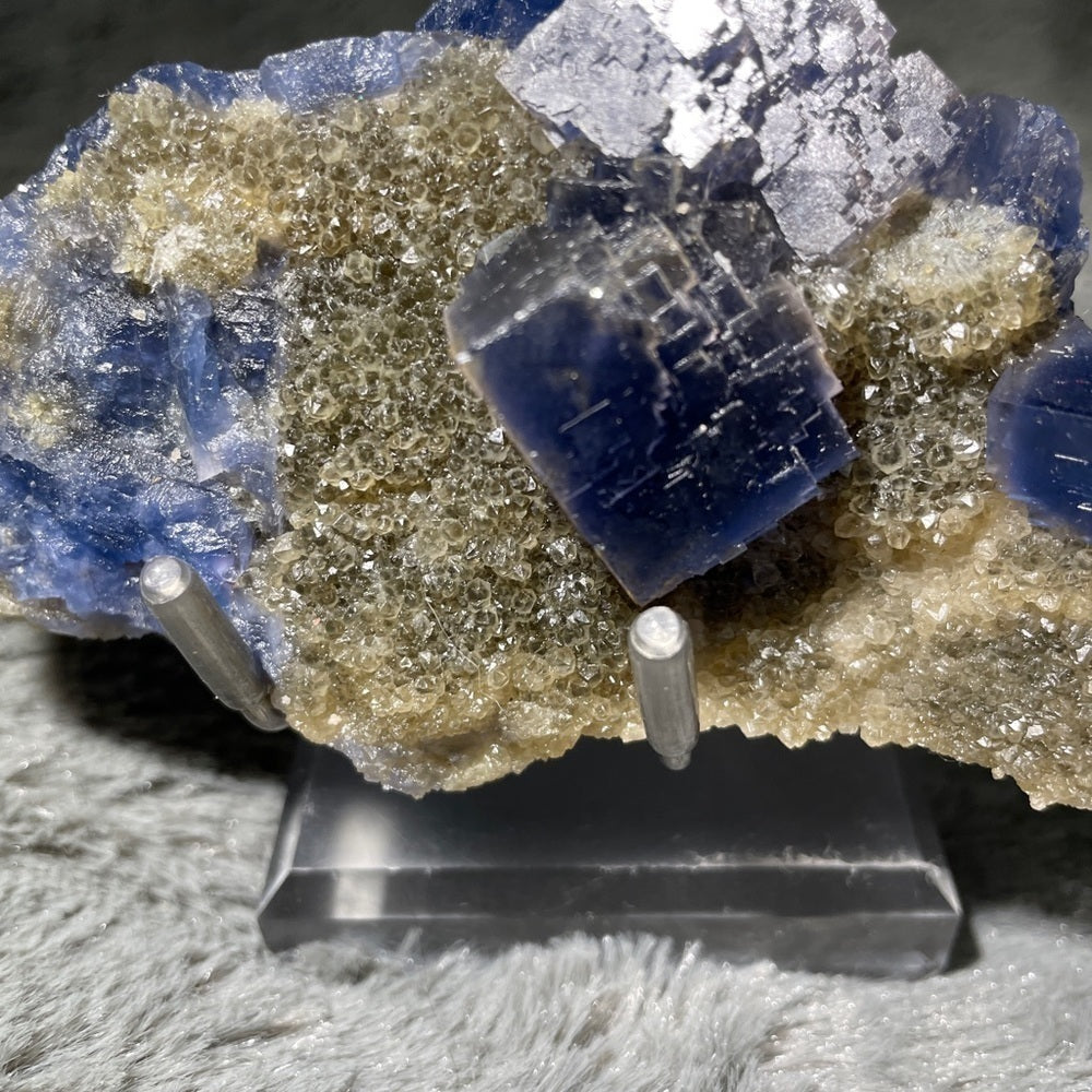 Raw crystal- BLUE FLUORITE CUBES WITH NATURAL PYRITE