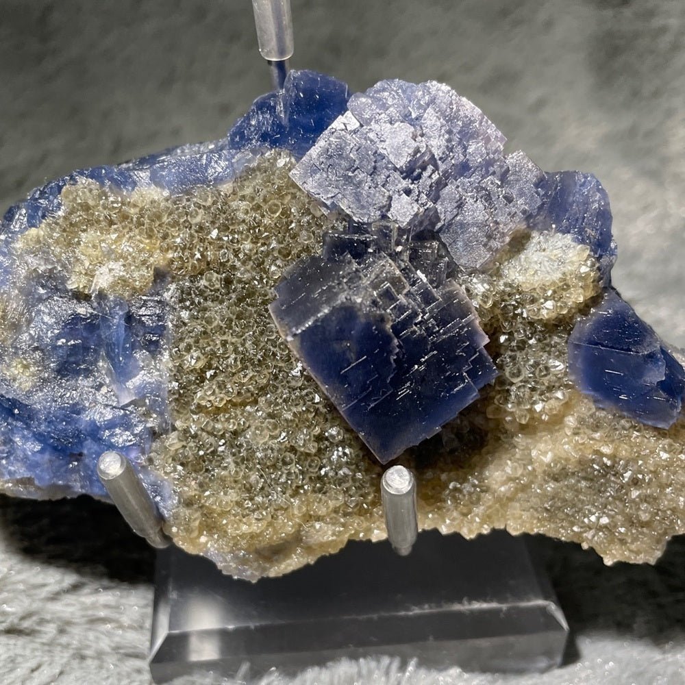 Raw crystal- BLUE FLUORITE CUBES WITH NATURAL PYRITE