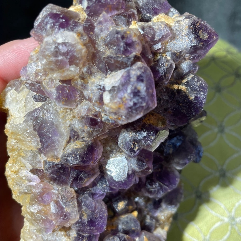 Raw crystal cluster- MADAGASCAR AMETHYST 5”x3”- 2”thick-chunky teeth