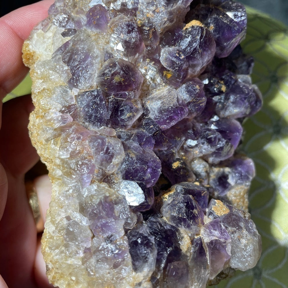 Raw crystal cluster- MADAGASCAR AMETHYST 5”x3”- 2”thick-chunky teeth