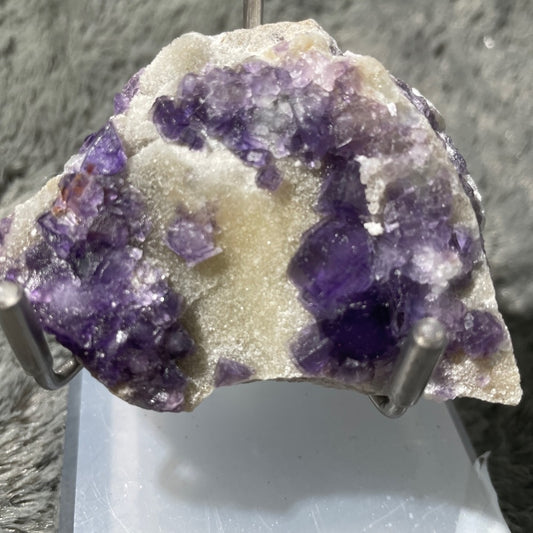 Raw crystal cluster- PURPLE FLUORITE w/yellow calcite UV reaction 3”x2” M cubes