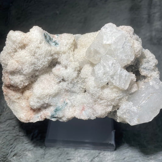 Raw crystal quartz cluster w/ dry sugar and some green formation- 5”x3”x2”