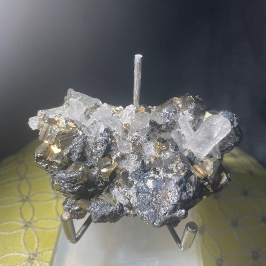 Raw crystal cluster- quartz pointz- 4”x2”  PYRITE fools gold spiritual energy