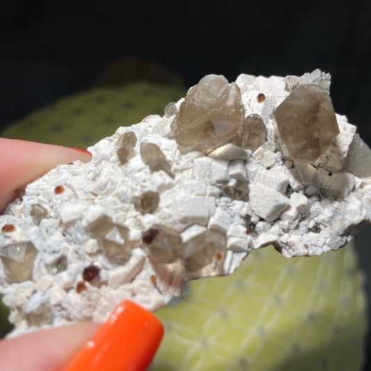 Raw crystal cluster- Smokey quartz- GARNET CLUSTER! Small but beautiful 3”x2.5”