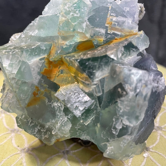 NATURAL GREEN FLUORITE CRYSTAL- CUBIC FORMATION- STRONG PURPLE UV 3.5”x3.5”