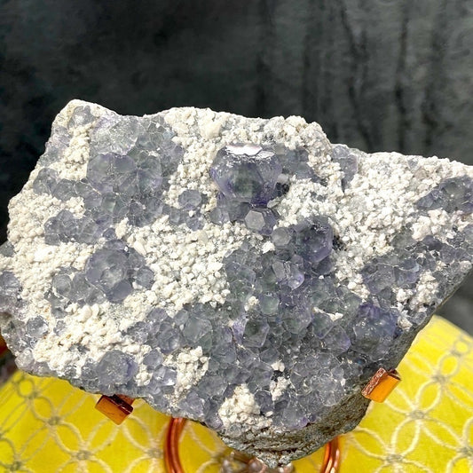 RAW SUGAR CALCITE W/ PURPLE FLUORITE CUBES 5.5”x 3” TOP QUALITY SPECIMEN