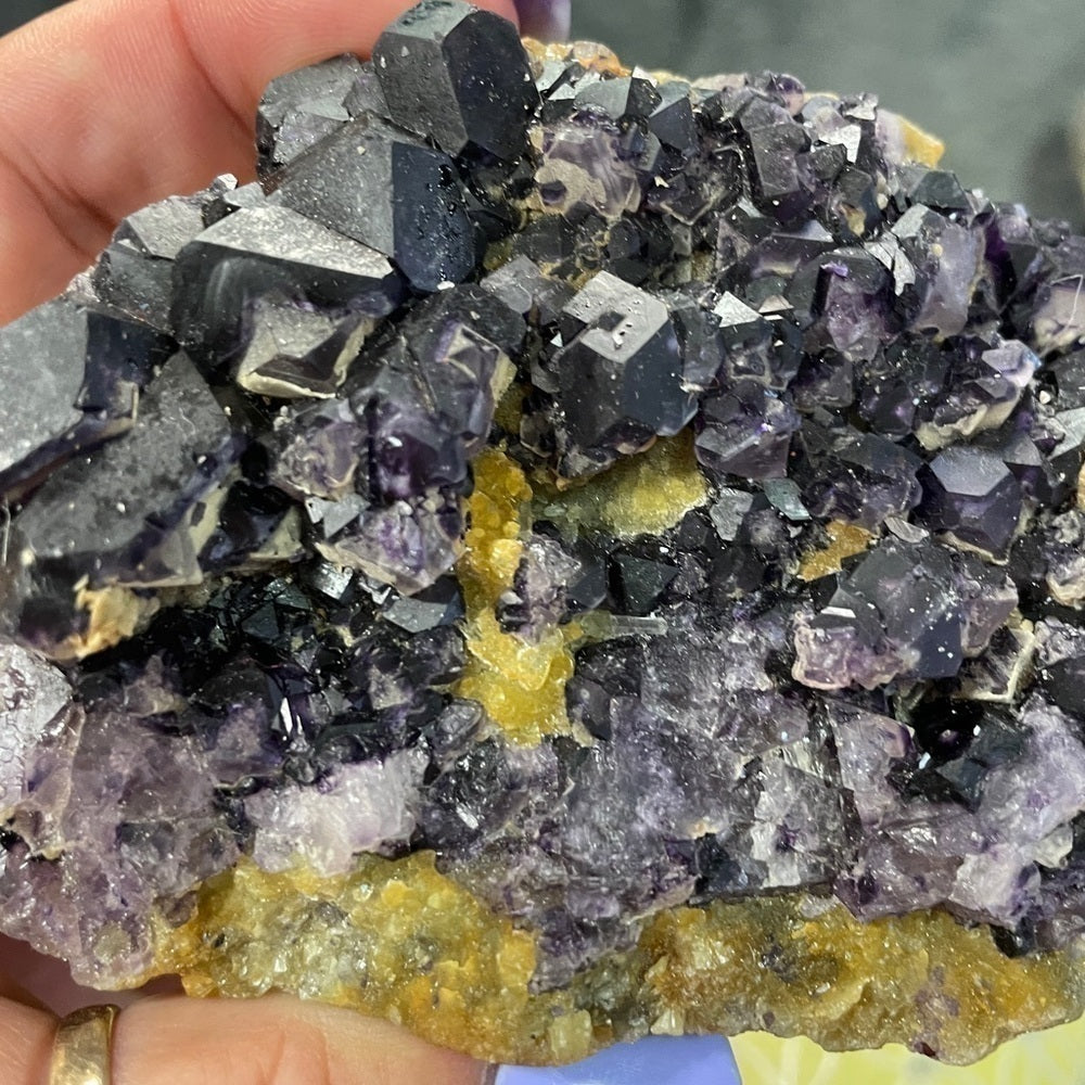 perfect moms gift- Yellow sphalerite w/purple fluorite- peace giving gemstone