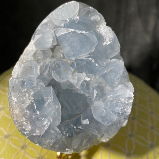 RAW BLUE Celestite Crystal cluster  EGG GEODE 4”x3”x4”  chunky, thick “teeth”