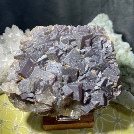 Raw crystal cluster GREY-BLUE FLOURITE CUBES- no rock 4”x3” purple UV