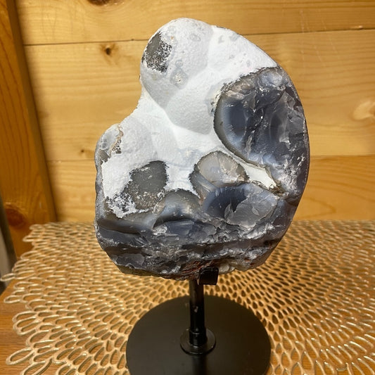 NATURAL RAW - FREE FORM WHITE VOLCANO AGATE STONE 9” W/ stand
5.5”x5.5” RARE