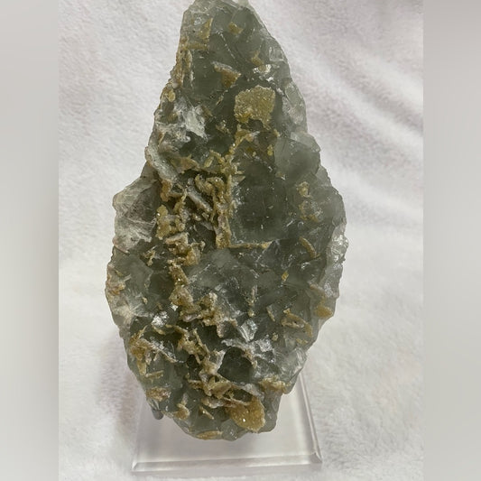 WOWZA 🤩 10” GREEN FLUORITE CLUSTER W/ GOLD DRUZY CALCITE 10”x6”x2”STATEMENT