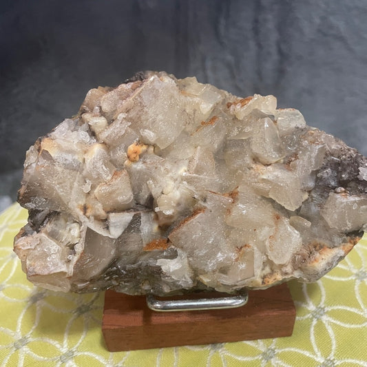 Gorgeous and UNIQUE WHITE/CREAM cubic fluorite and calcite 4”x3” with wood stand