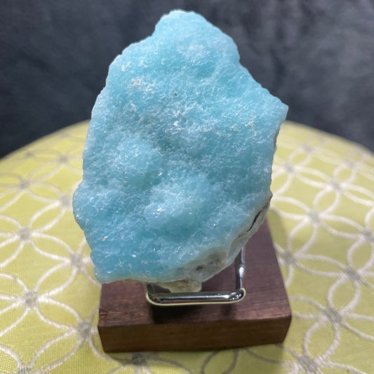 FROM THE CARIBBEAN - NATURAL LARIMAR MINERAL/CRYSTAL 2”x2”x1” W/ WOOD STAND