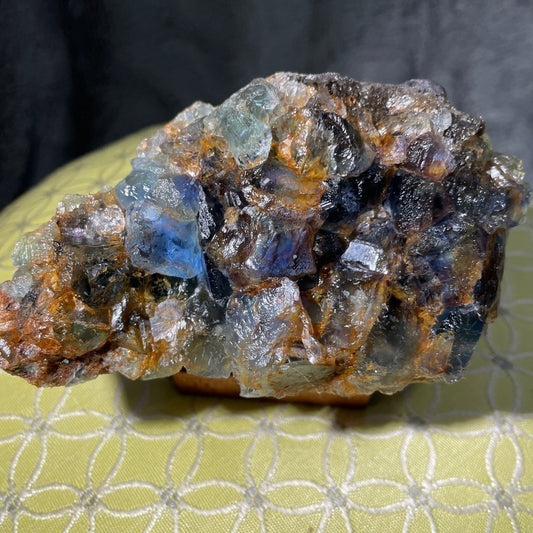 TEAL BLUE GREEN CUBED FLUORITE! 4”x3” calming Feng Shui UV- raw Crystal cluster