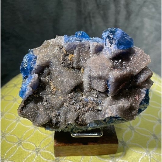 RAW FORM- SILVER SPHALERITE COVERS BURMA BLUE FLUORITE CUBIC CLUSTER    3”x3”x1”