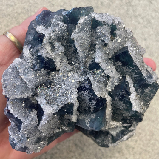 Stunning Blue fluorite and Silver Crystal Cluster 2 pounds- strong UV