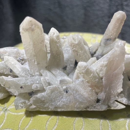 Raw candle quartz cluster w- specularite many perfect-points, stands all natural