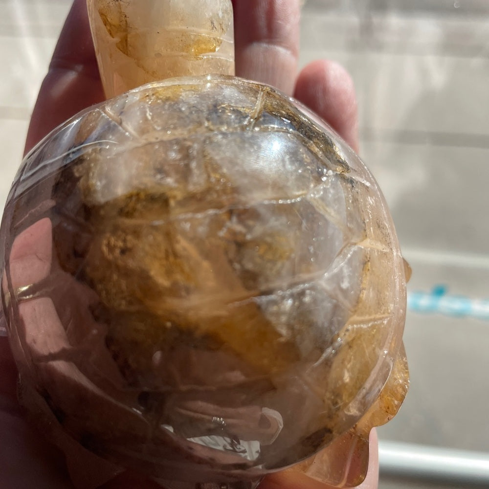 PERFECT PAIR NATURAL QUARTZ CARVED TURTLES! 1 FIRE QUARTZ 1 GOLDEN=2 BEAUTIFUL 🤩