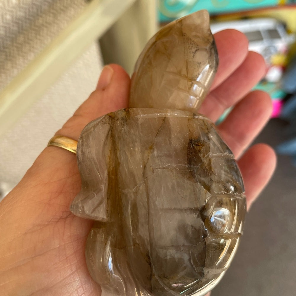 PERFECT PAIR NATURAL QUARTZ CARVED TURTLES! 1 FIRE QUARTZ 1 GOLDEN=2 BEAUTIFUL 🤩