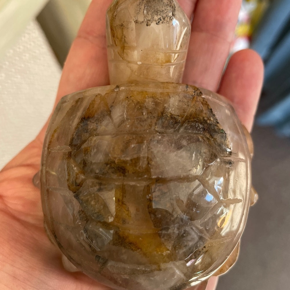 PERFECT PAIR NATURAL QUARTZ CARVED TURTLES! 1 FIRE QUARTZ 1 GOLDEN=2 BEAUTIFUL 🤩