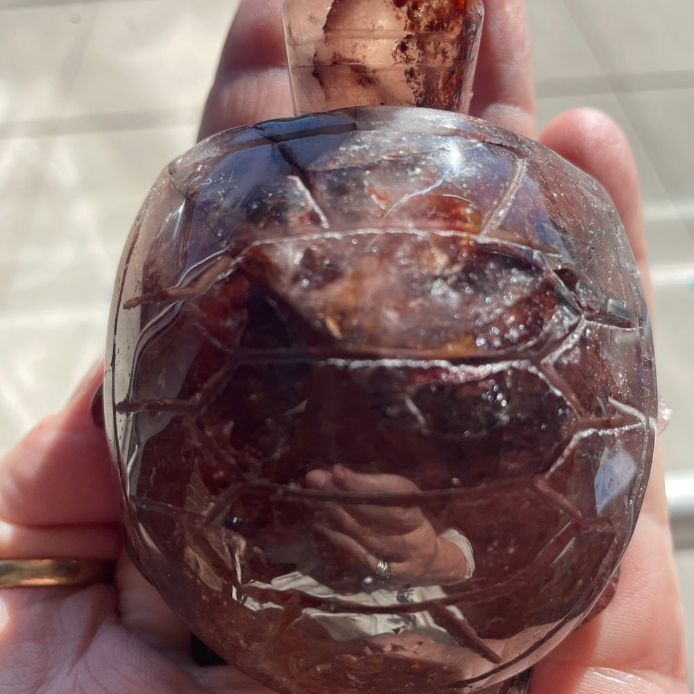 PERFECT PAIR NATURAL QUARTZ CARVED TURTLES! 1 FIRE QUARTZ 1 GOLDEN=2 BEAUTIFUL 🤩