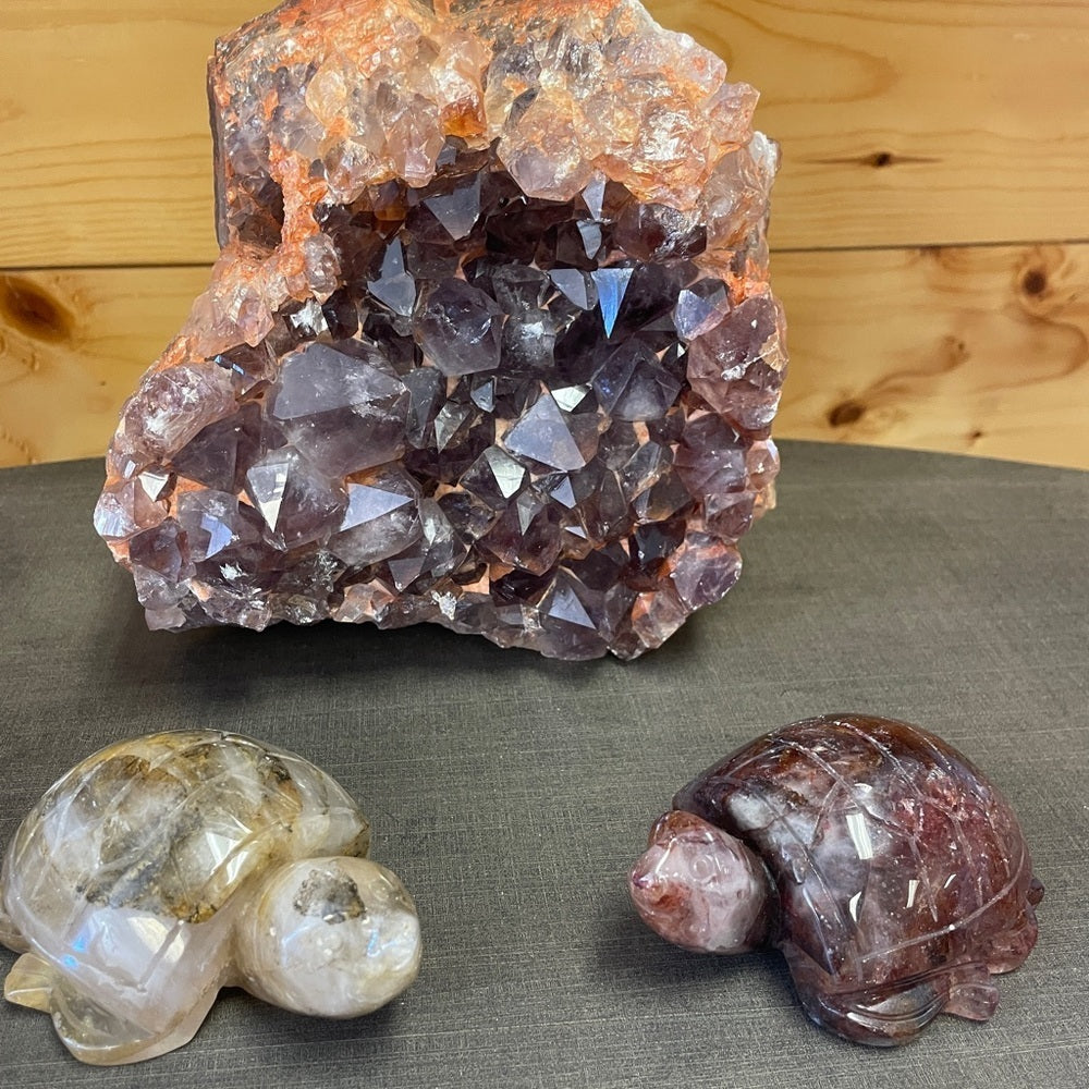 PERFECT PAIR NATURAL QUARTZ CARVED TURTLES! 1 FIRE QUARTZ 1 GOLDEN=2 BEAUTIFUL 🤩