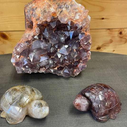 PERFECT PAIR NATURAL QUARTZ CARVED TURTLES! 1 FIRE QUARTZ 1 GOLDEN=2 BEAUTIFUL 🤩